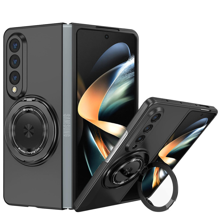 YQODSZ for Samsung Galaxy Z Fold 4 Magnetic Case, [Compatible with MagSafe] 360° Rotating Ring Holder Kickstand Phone Case Slim Hard PC Bumper Stand