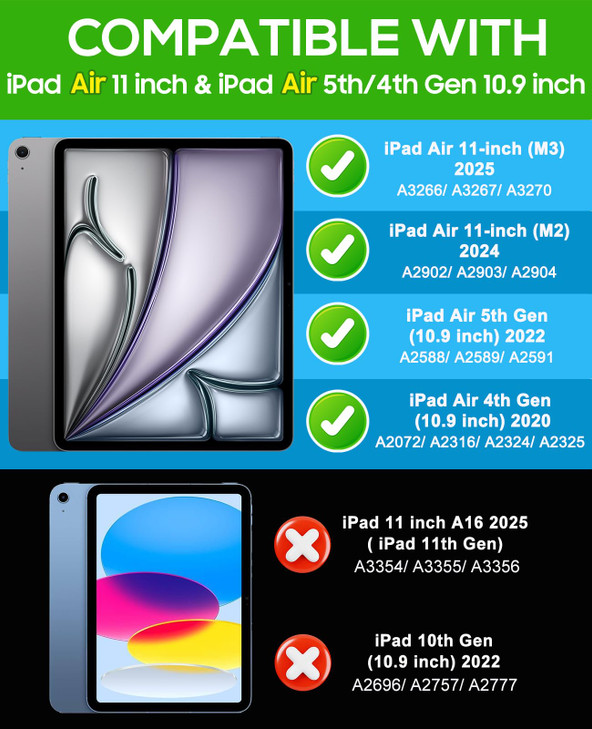 Cantis Case for iPad Air 11-inch (M3) 2025/ (M2) 2024, iPad Air 5th/4th Generation (2022/2020) 10.9 Inch, Heavy Duty Shockproof Rugged Protective for