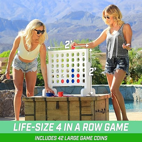GoSports 2 foot Width Giant 4 in a Row Game with Carrying Case, Made from Wood