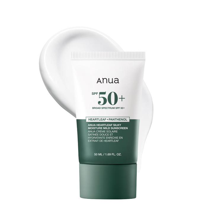 Anua Heartleaf Silky Moisture Mild Sunscreen, Broad Spectrum SPF 50+ with Moisturizing Formula, Lightweight Korean Sunscreen, Natural finish, Vegan,