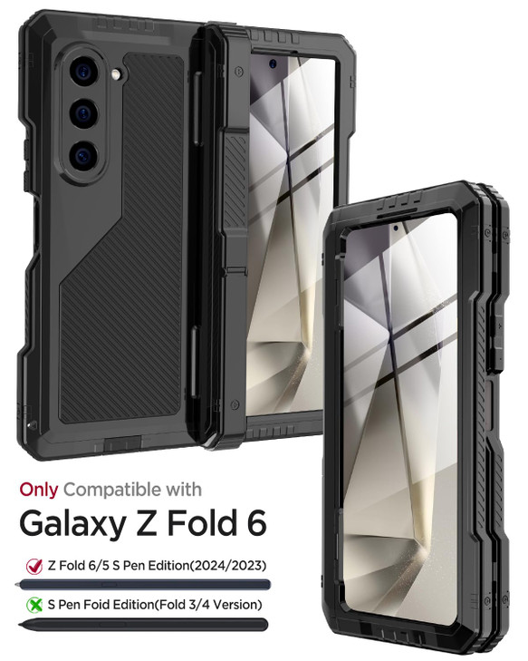 Miimall for Z Fold 6 Case with Hinge Protection & S Pen Holder, Metal Stand & Built-in Screen Protector, 360 Full Cover Military Grade Galaxy Z Fold
