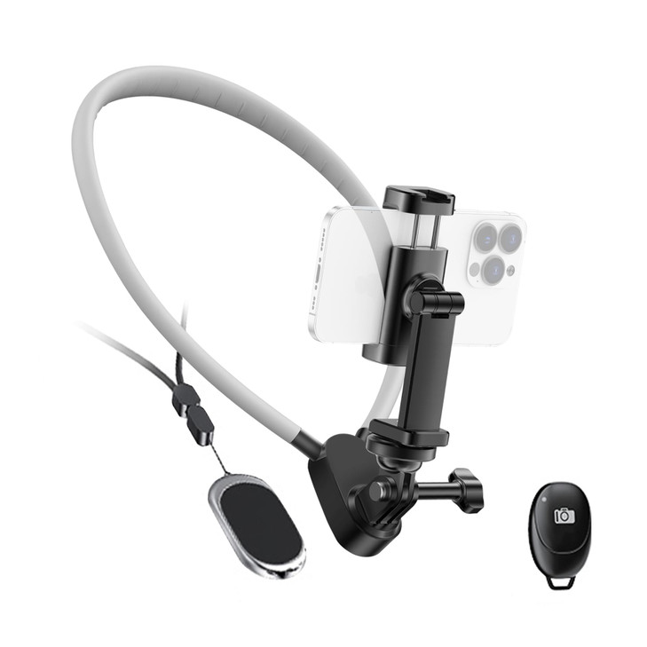 Neck Phone Holder, Hands Free Magnetic Neck-Mounted Phone Holder with Remote Control, Adjustable POV/Vlog Chest Phone Mount, Compatible with iPhone 1