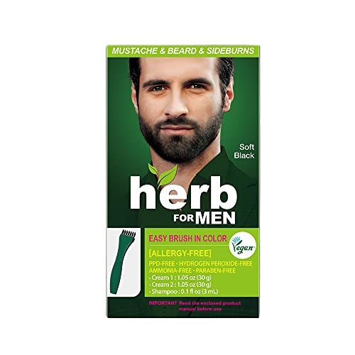 Herb For Men, PPD & Ammonia Free Mustache & Beard Dye, Vegan Natural Ingredients, Odorless, No More Skin Irritations from Coloring for Sensitive Skin