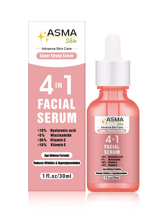 ASMA SKIN 4 In 1 Facial Serum For Brightening Pigment Control And Anti Aging With Hyaluronic Acid Niacinamide Vitamin C And E Face Serum For All Skin