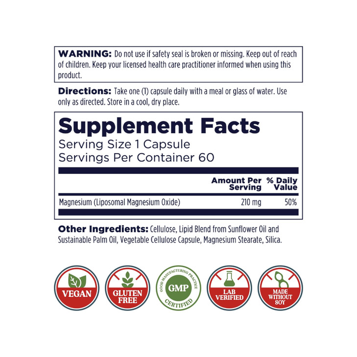 KAL Liposomal Magnesium Oxide 210 mg High Absorption, Liposomal Technology, Essentials Muscle Support, Advanced Formula, Vegan Capsules, Gluten Free,