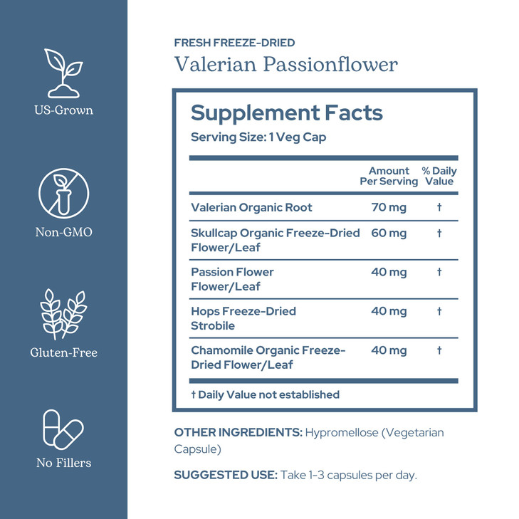 Eclectic Institute Raw Fresh Freeze-Dried, Valerian Passion Flower, 250 mg, 90 Non-GMO Veggie Caps