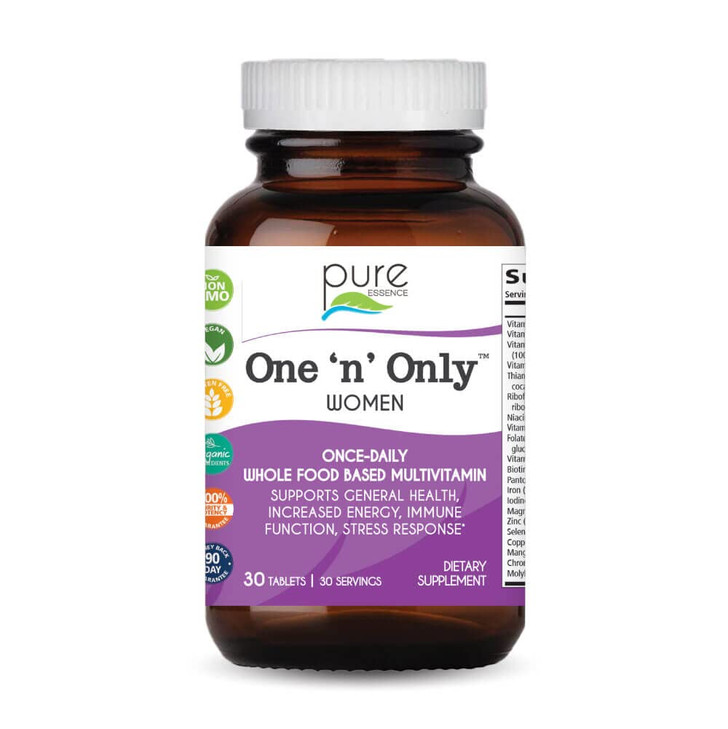 PURE ESSENCE LABS One N Only Multivitamin for Women, Natural One a Day Herbal Supplement with Vitamin D3, B12, and Biotin with Whole Foods, 30 Tablet