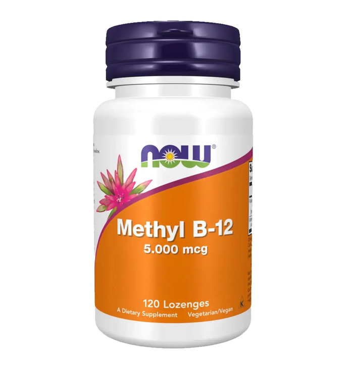 NOW Foods Methyl B12 - Methylcobalamin Plus Folic Acid - 5,000 MCG (120 Lozenges)