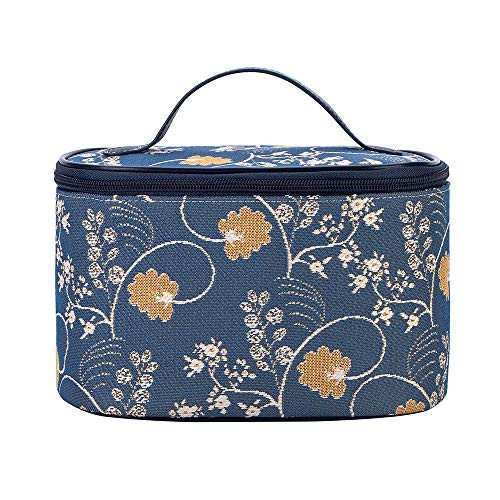 Signare Tapestry Toiletry Bag Makeup Organizer bag for Women with Jane Austen Blue Design (TOIL-AUST)