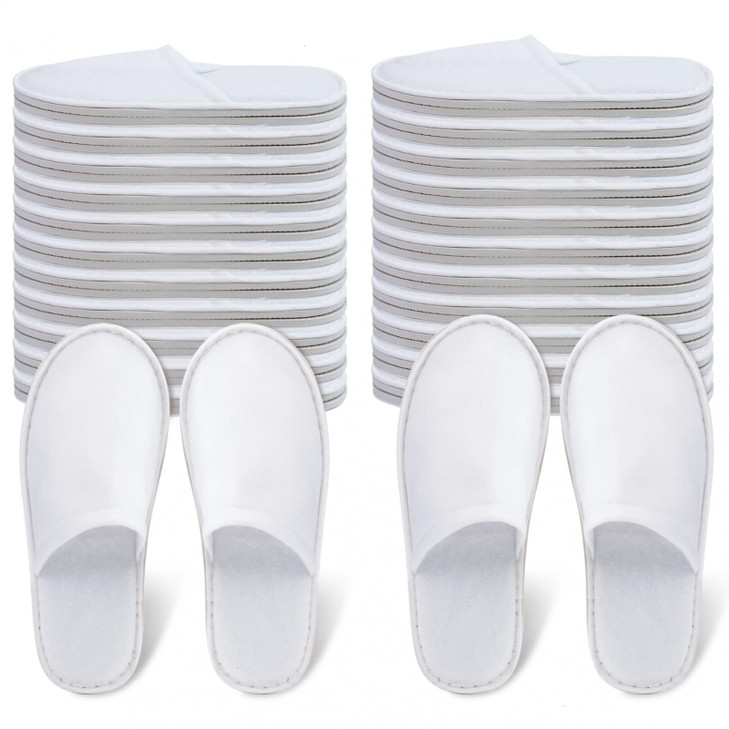 AQUEENLY Spa Slippers, 24 Pairs Velvet Closed Toe Disposable Slippers Fit Size for Men and Women for Hotel Home Guest Used, White Non-Slip Slipper