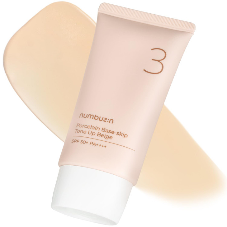 numbuzin No.3 Porcelain Base-skip Tone Up Beige | SPF50+ PA++++ | Lightweight, Hydrating | Zinc Oxide, Niacinamide | Sheer, Natural Finish, Evens Ski