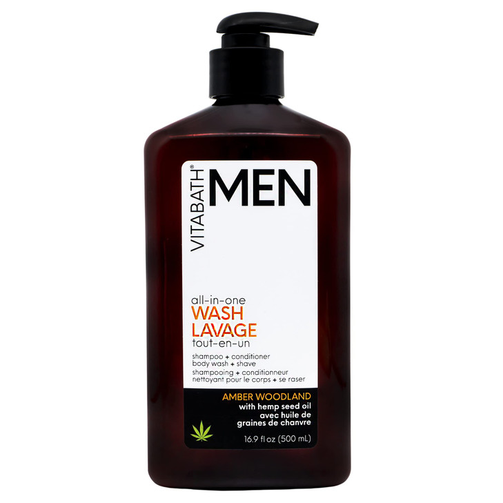 Vitabath Men's Amber Woodland All-In-One Body Wash Moisturizing Bath & Shower All Over Refresh, Hydrating Cleanser, Shampoo, Conditioner, Soap & Shav