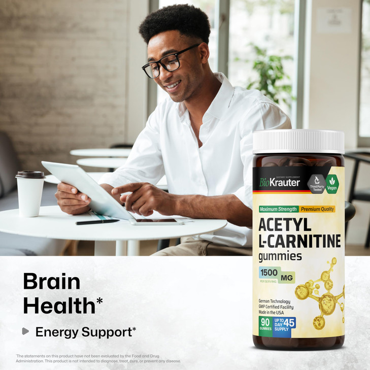 BIO KRAUTER Acetyl L Carnitine Gummies - 1500 mg Strength - 90 Vegan Chews - Amino Acid Acetyl L Carnitine Supplement - Pectin-Based, Non-GMO