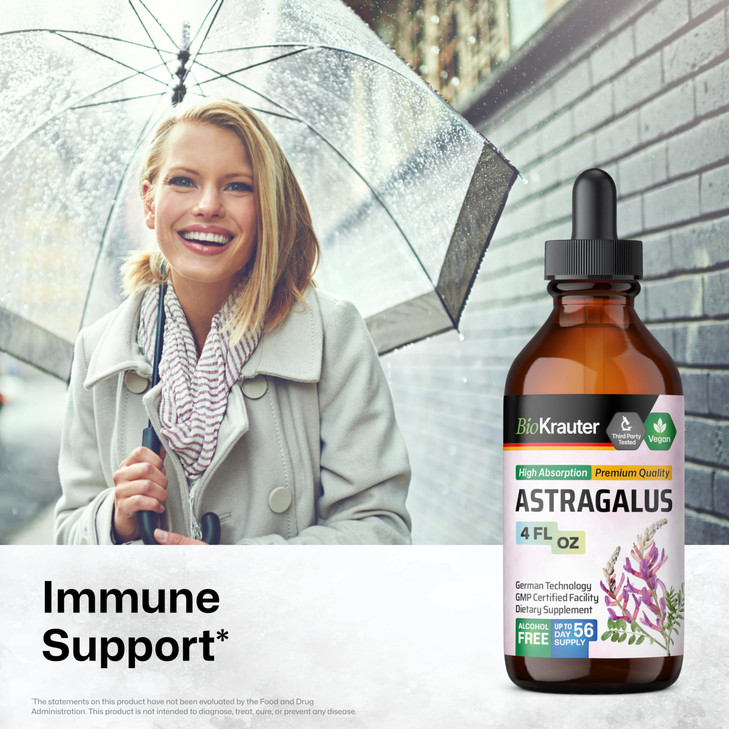 BIO KRAUTER Astragalus Tincture - Astragalus Root Extract for Immune Support - Alcohol and Sugar Free - High Absorption - Vegan Drops 4 Fl.Oz.