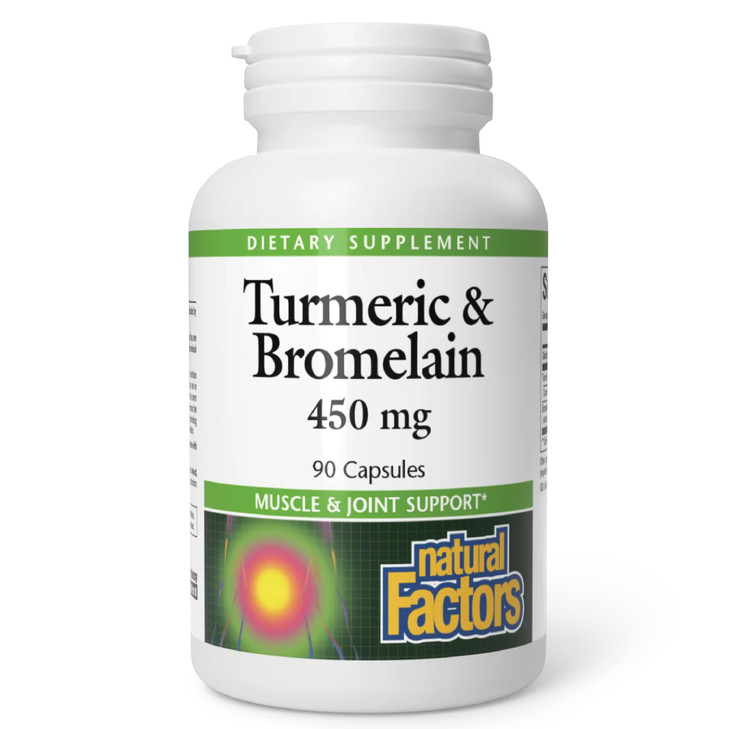 Natural Factors, Turmeric & Bromelain 450 mg, Muscle and Joint Support, 90 Capsules