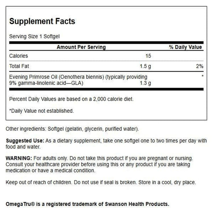 Swanson Evening Primrose Oil (Omegatru) 1300 Milligrams 100 Sgels