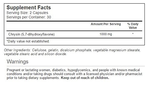 Vitacost Synergy Chrysin (5, 7 - dihydroxyflavone) -- 1000 mg per serving - 60 Capsules