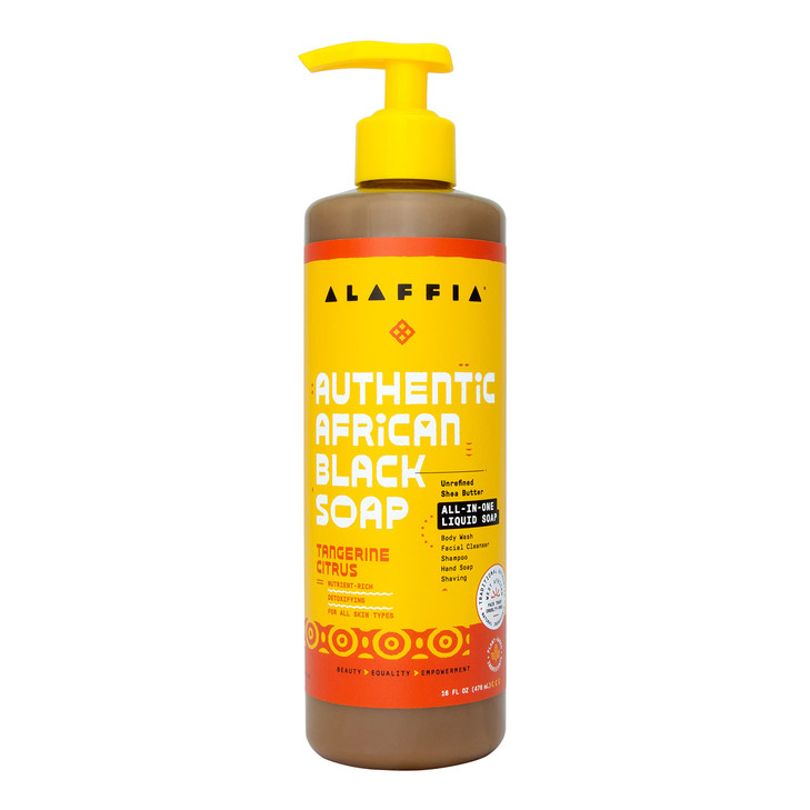 Alaffia Skin Care, Authentic African Black Soap, All in One Body Wash, Face Wash, Shampoo & Shaving Soap with Fair Trade Shea Butter, Tangerine Citru