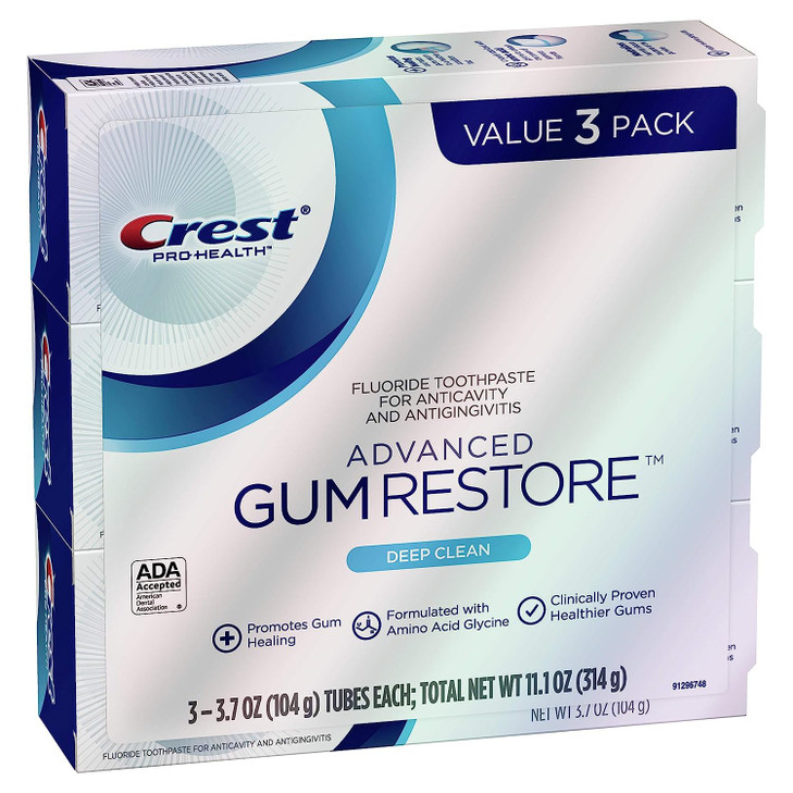 Crest Pro-Health Advanced Gum Restore Toothpaste, Deep Clean 3.7 Oz (Pack of 3)