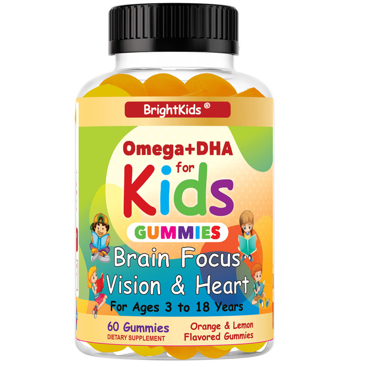 BrightKids Omega 3 Focus Gummies for Kids & Teens  Kids Focus and Attention Supplements for Memory & Learning  Focus Gummies for Teens, Omega DHA S