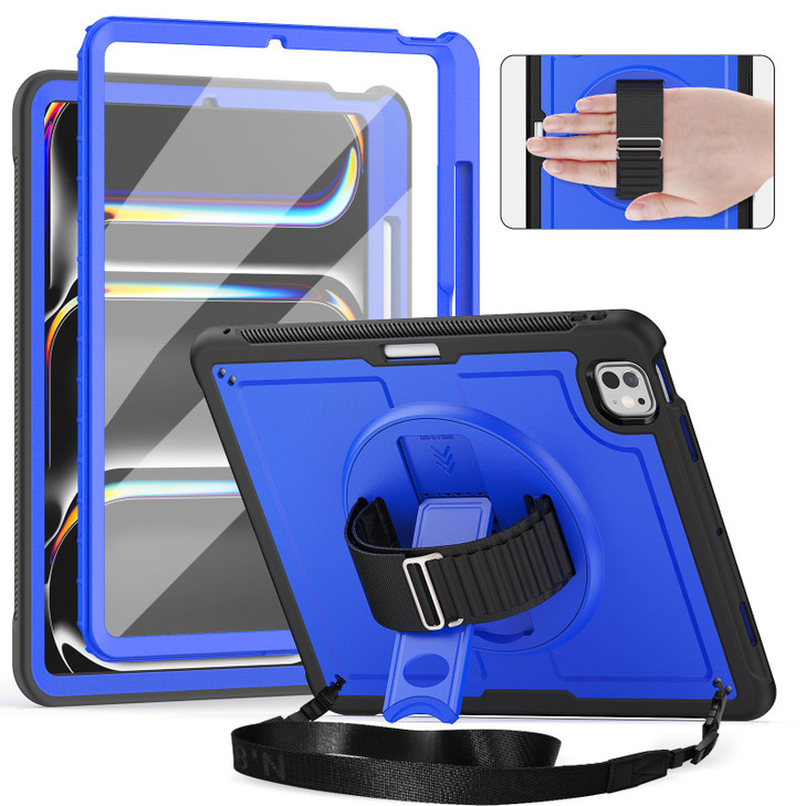 Timecity Case for iPad Pro 13 Inch M4 2024 7th Generation(Model: A2925, A2926, A3007) with Screen Protector, 360° Rotating Stand, Shoulder Strap, Sup