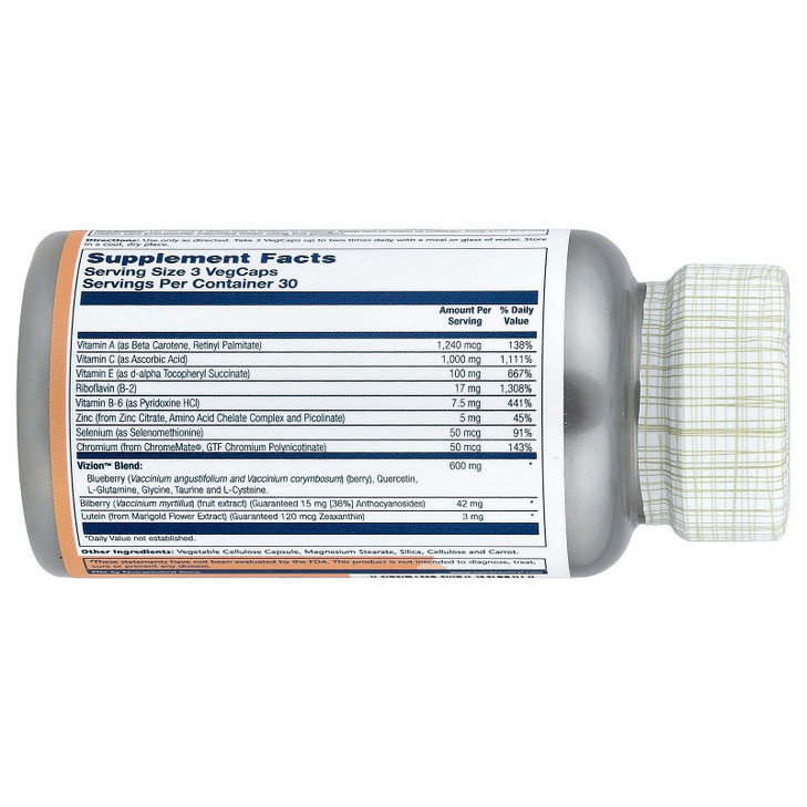 SOLARAY Vizion, Veg Cap (Btl-Plastic) 42mg | 90ct