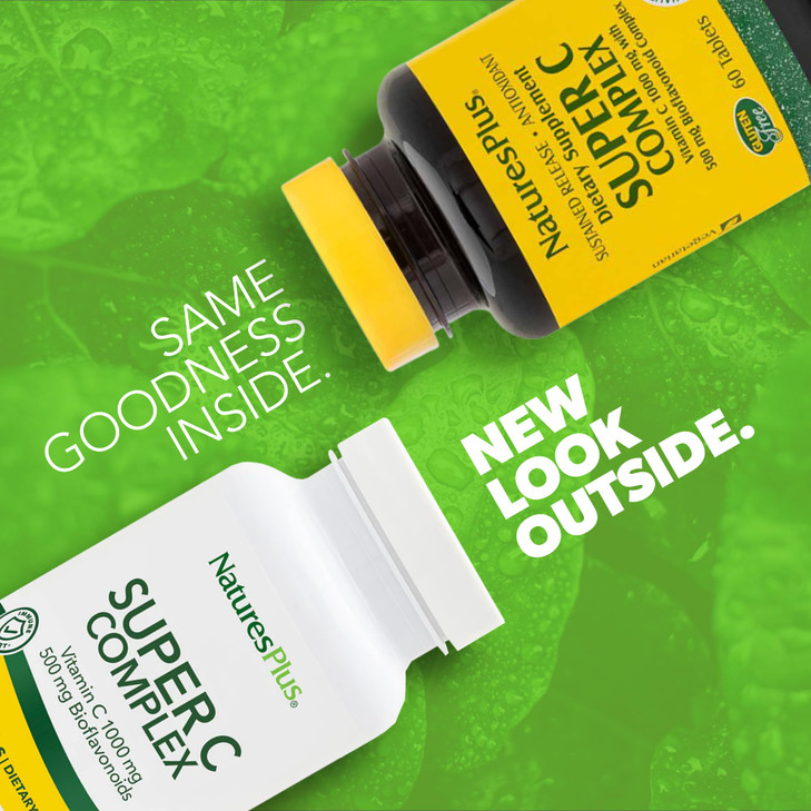 NaturesPlus Super C Complex - 90 Capsules - 1000 mg Vitamin C + 500 mg Bioflavonoids - Vegetarian, Gluten Free - 45 Servings