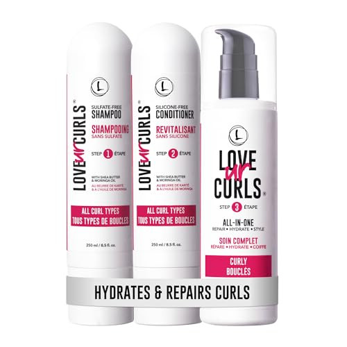 Love Ur Curls - Shampoo & Conditioner Set with All in One Curl Cream Styler for Curly Hair, 3 Step System for Repair and Moisturizing