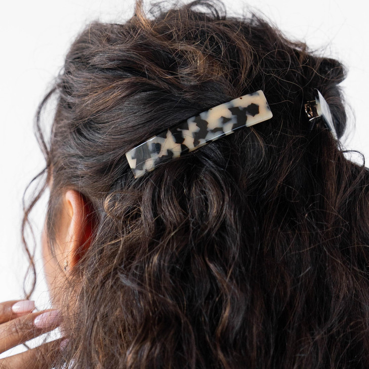 France Luxe Ivory Tortoise Hair Barrette for Thin Hair, Classic Rectangle French Barrette for Women, Lightweight and Comfortable, Strong Hold, Ivory