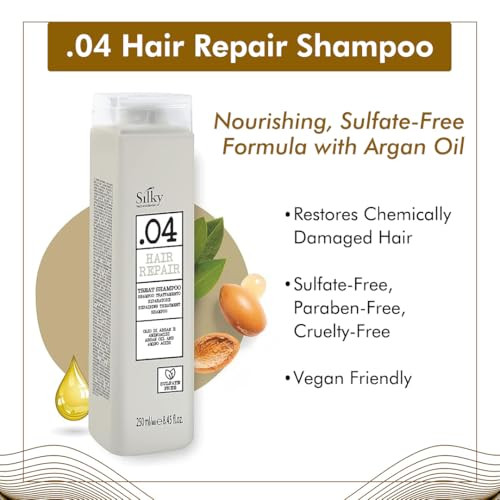TECHNOBASIC.04 Silky Hair Repair Treat Shampoo 250ml - Argon Oil Shampoo for Chemically Damaged Hair - Cruelty Free, Vegan Friendly, Sulfate Free wit