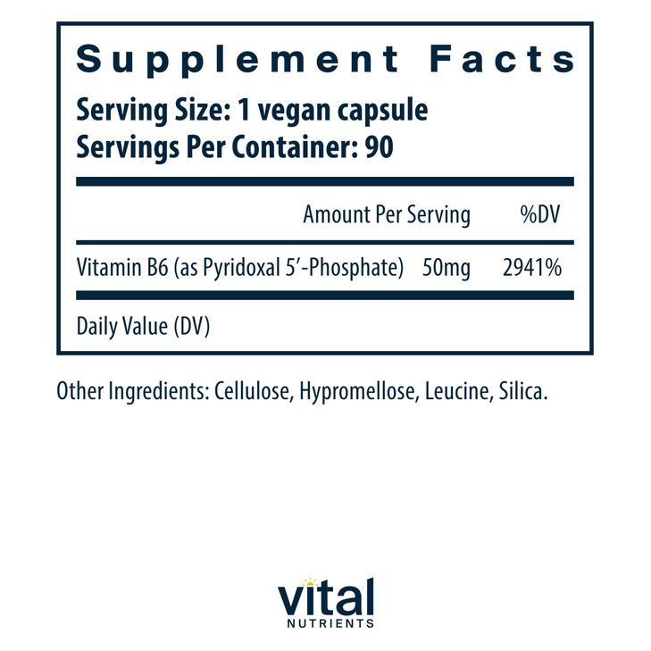 Vital Nutrients Pyridoxal-5 Phosphate - Activated Vitamin B6 - Methylated B6 for Metabolism, PMS, and Menstrual Support* - High-Potency P5P Supplemen