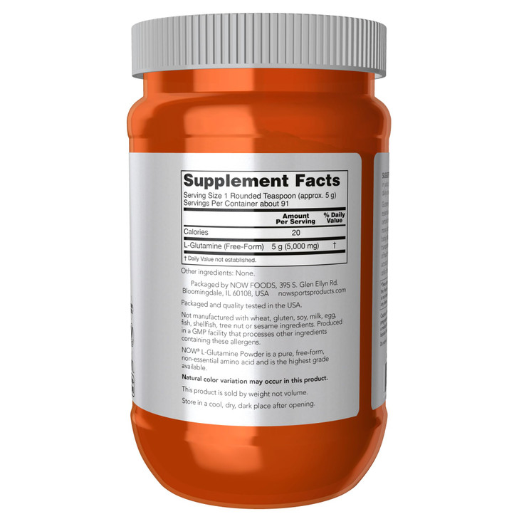 NOW Foods Sports Nutrition, L-Glutamine Pure Powder, Nitrogen Transporter*, Amino Acid, 1-Pound