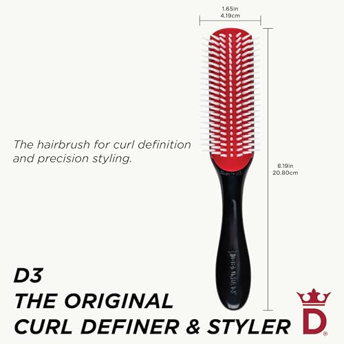 Denman Curly Hair Brush D3 (Black & Red) 7 Row Styling Brush for Detangling, Separating, Shaping and Defining Curls - For Women and Men