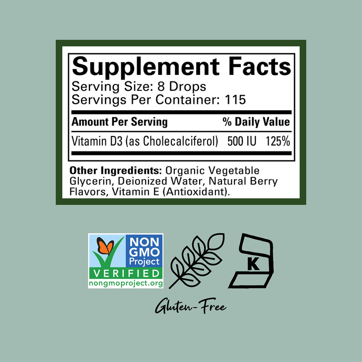 CHILDLIFE ESSENTIALS Vitamin D3 Drops - Vitamin D Drops for Infants, Baby Vitamin D Drops, Liquid Vitamin D for Kids, Toddlers 1-3, Children, 500 IU