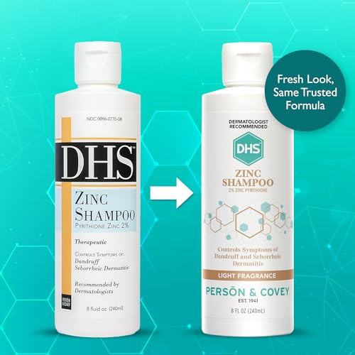 DHS Zinc Shampoo  Dandruff Shampoo  for Flaky and Dry Scalp with 2% Zinc Pyrithione, 8 oz
