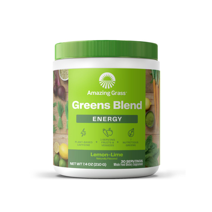 Amazing Grass Greens Blend Energy: Smoothie Mix, Super Greens Powder & Plant Based Caffeine with Matcha Green Tea & Beet Root Powder, Lemon Lime, 30