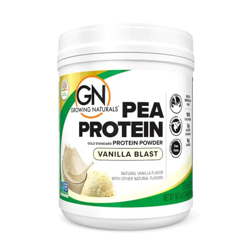 Growing Naturals Raw Pea Protein Powder, Vegan Plant Based Protein, BCAA, Low-Carb, Low-Sugar, Vanilla Blast, 1 Pound (Pack of 1)