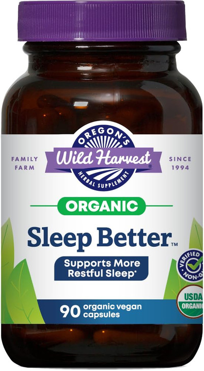 Oregon's Wild Harvest Sleep Better Capsules  Organic Vegan Herbal Sleep Supplement  Non-GMO, Gluten-Free, USDA Certified  90 Capsules