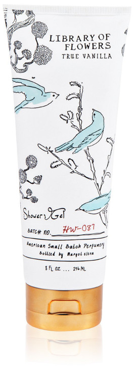 Library of Flowers True Vanilla Shower Gel, 8 fl oz, 236 ml, Bergamot, Dark Vanilla & Amber, Moisturizing Shea Body Wash, Luxury Hydrating Women's Li