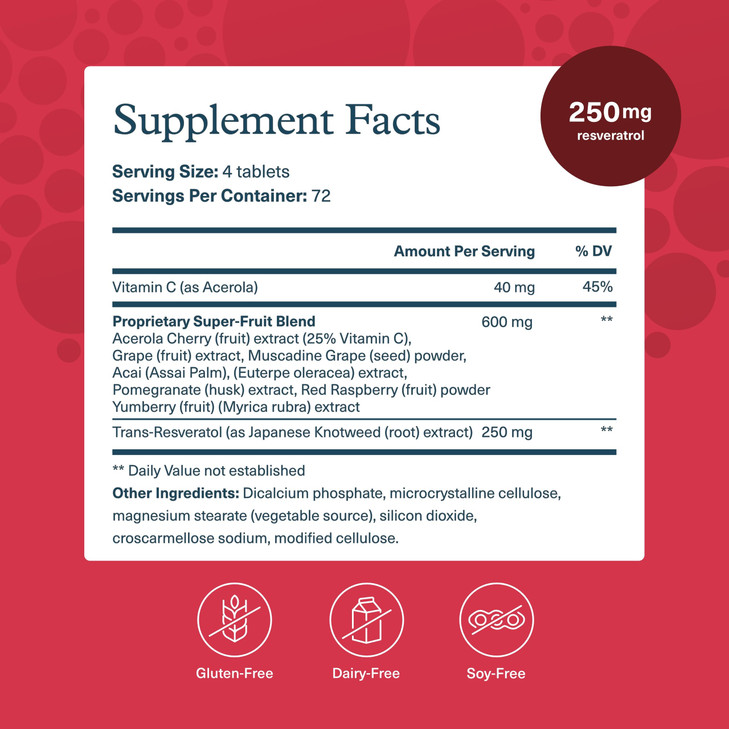 Youtheory Resveratrol Advanced Antioxidant Formula - Premium Antioxidant Supplement with Super-Fruit Blend - Contains ResVida - Dairy, Soy & Gluten F