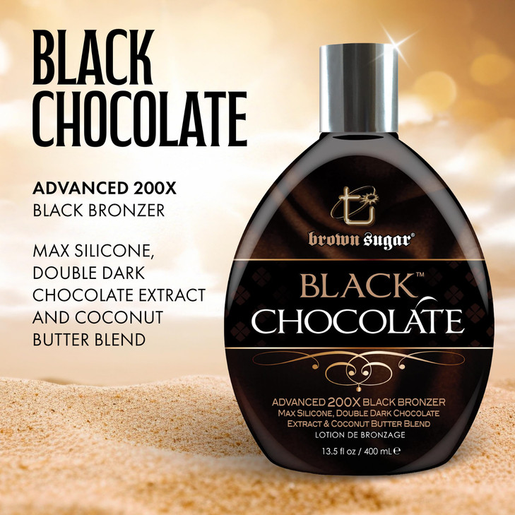 Brown Sugar Black Chocolate Tanning Lotion, Advanced 200X Black Bronzer with Double Dark Chocolate Extract & Organic Butters, 13.5 Fl Oz