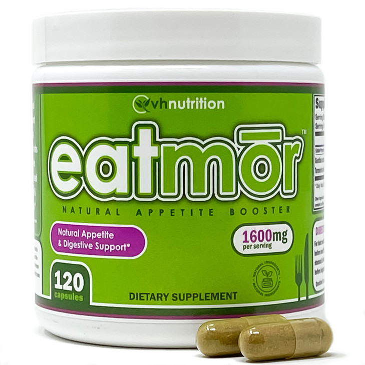 VH Nutrition Eatmor | Appetite Booster | Weight Gain Pills* for Women and Men | Designed for Women with Gentian, Ginger, Alfalfa | 120 Easy-to-Swallo