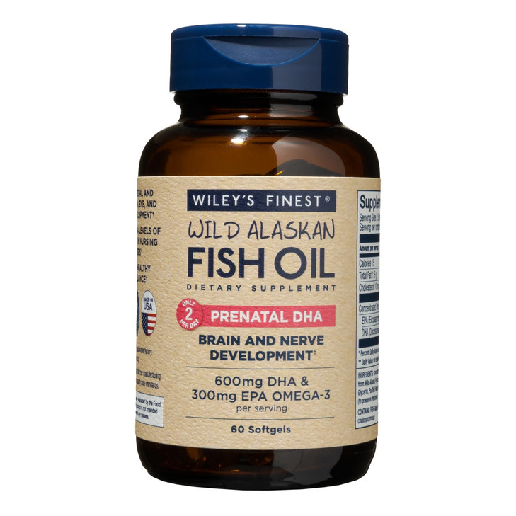 Wiley's Finest Wild Alaskan Fish Oil Prenatal DHA - 900mg EPA and DHA Omega-3s for Pregnant Women and Nursing Mothers - 60 Softgels (30 Prenatal Vita