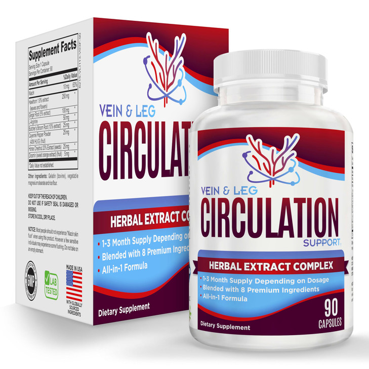8-in-1 Vein & Leg Circulation Support Supplements (All-in-1) | Daily Leg + Vein Formula | Blood Circulatory Support Supplement | 1-Month Supply | 90