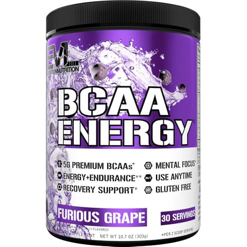 EVL BCAAs Amino Acids Powder - Rehydrating BCAA Powder Post Workout Recovery Drink with Natural Caffeine - BCAA Energy Pre Workout Powder for Muscle