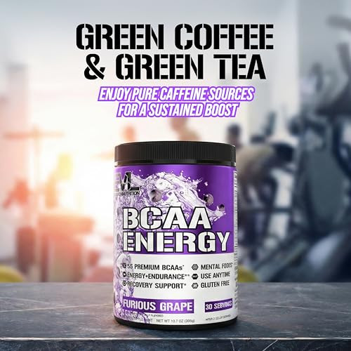 EVL BCAAs Amino Acids Powder - Rehydrating BCAA Powder Post Workout Recovery Drink with Natural Caffeine - BCAA Energy Pre Workout Powder for Muscle