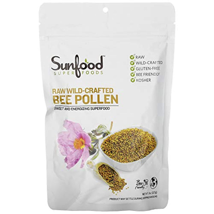 Sunfood Superfoods Raw Wild-Crafted Bee Pollen - Bee Pollen Granules, 100% Raw Bee Pollen Supplement, Honey Bee Pollen Collected by Beekepers, Natura