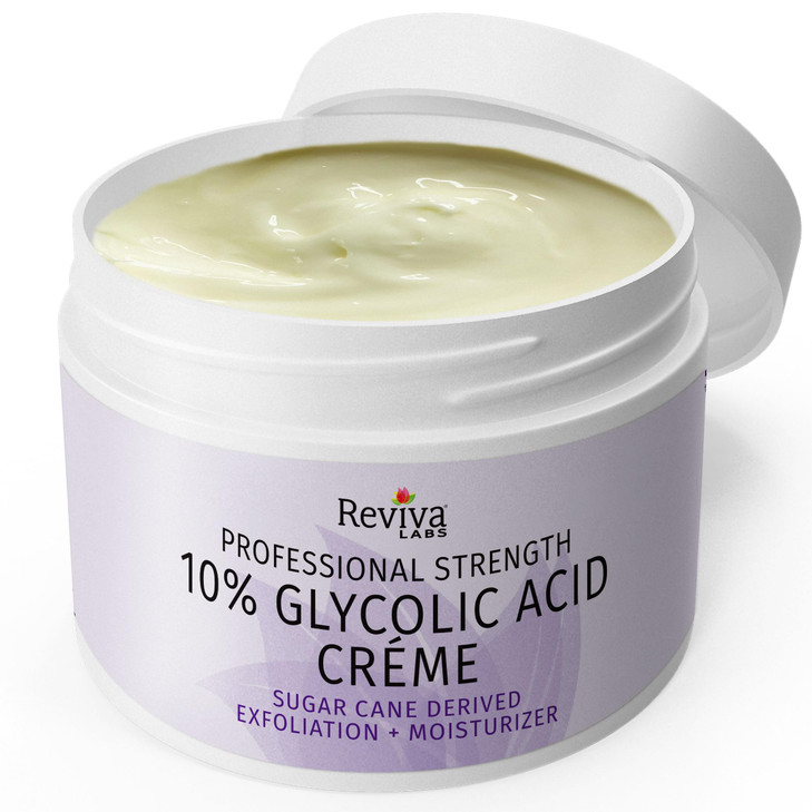 Reviva Labs 10% Glycolic Acid Creme Daily Moisturizer and Mild Exfoliant - Natural Sugar Cane Derived Alpha Hydroxy Acid Face Cream, Acido Glicolico