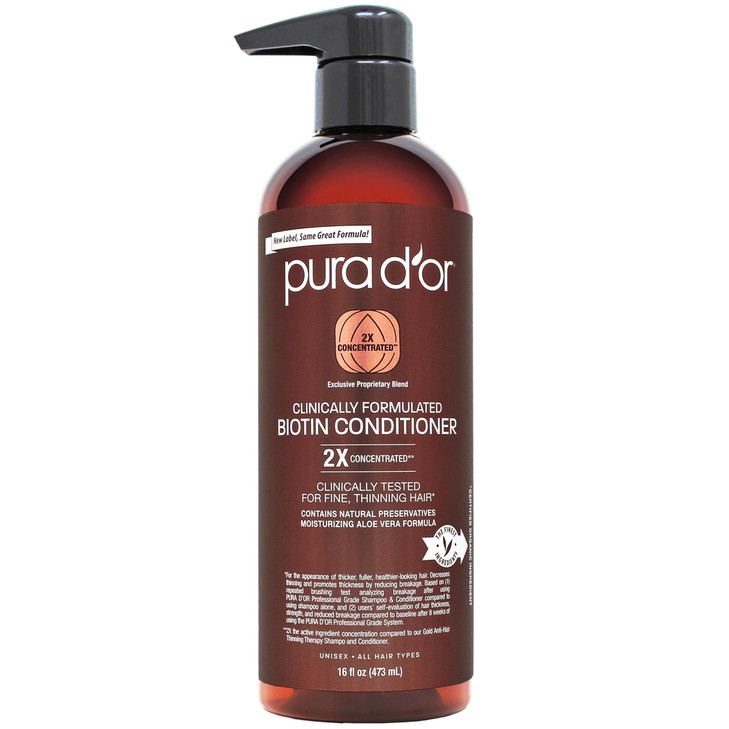 PURA D'OR 16 Oz Clinically Formulated Biotin Conditioner - Daily Hair Care Routine For Thinning Hair - 2X Concentrated Herbal Blend Hair Thickening P