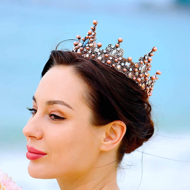 Leiothrix Bride Wedding Flower Crowns and Tiaras Baroque Bridal Pearl Hair Accessories Gold Vintage Decorative Prom Hairpieces for Women and Girls (S